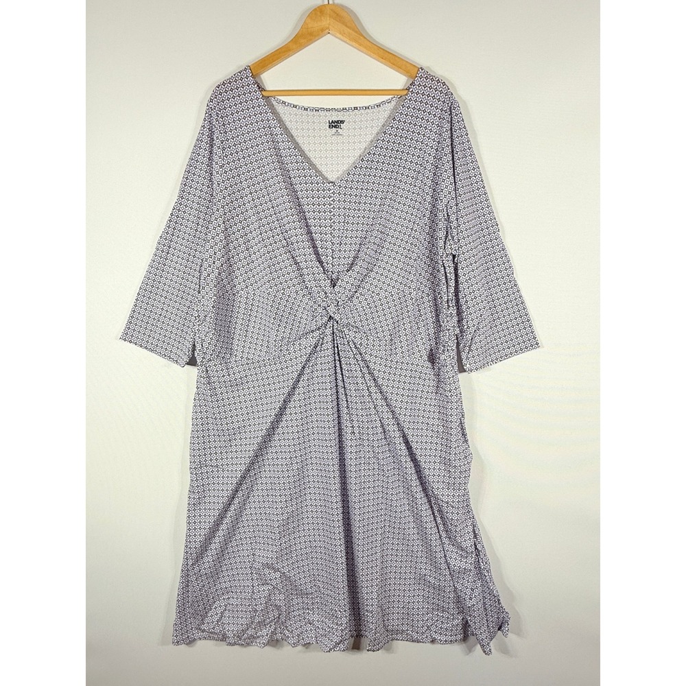NEW Lands End Womens 2X Twist Front Dress Purple Geometric Medallion Coastal‎